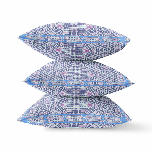 20" X 20" Indigo Hot Pink Geometric Blown Seam Suede Throw Pillow FurniFindUSA