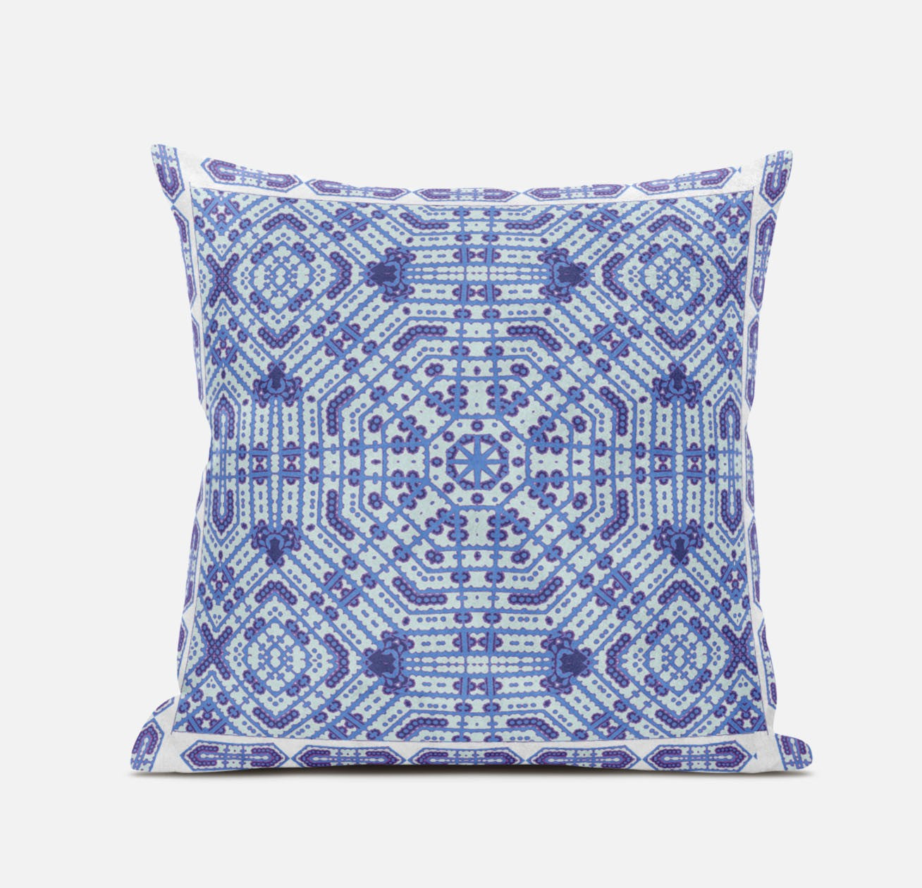 20" X 20" Indigo White Geometric Blown Seam Suede Throw Pillow FurniFindUSA