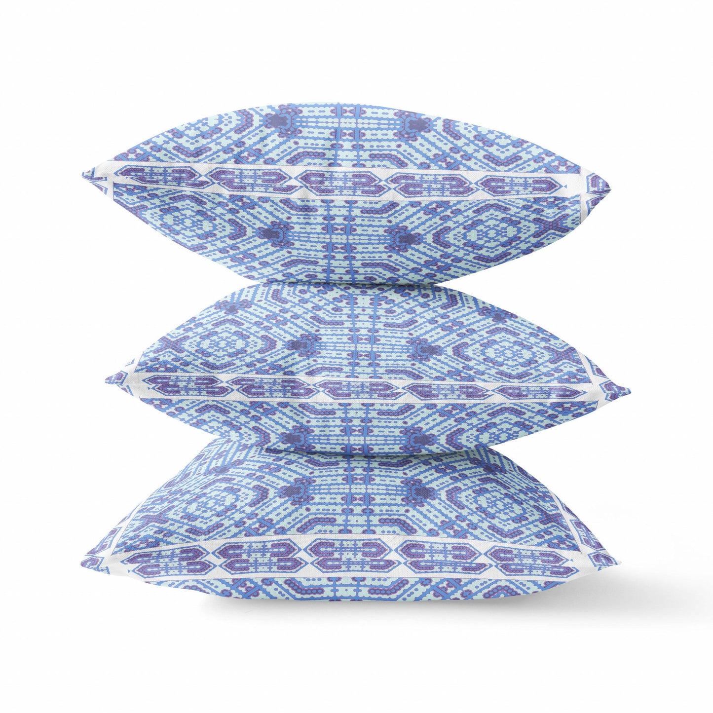 20" X 20" Indigo White Geometric Blown Seam Suede Throw Pillow FurniFindUSA