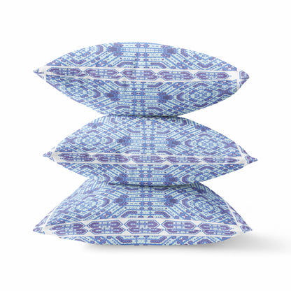 20" X 20" Indigo White Geometric Blown Seam Suede Throw Pillow FurniFindUSA