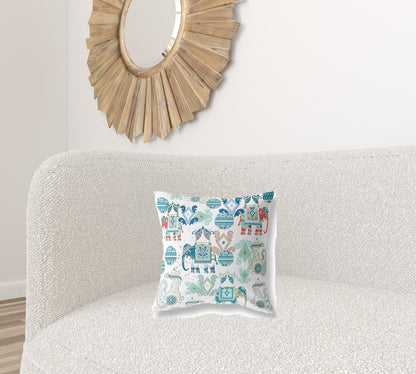 16" X 16" Blue And White Paisley Zippered Suede Throw Pillow FurniFindUSA