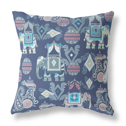 16" X 16" Blue And Gray Paisley Zippered Suede Throw Pillow FurniFindUSA