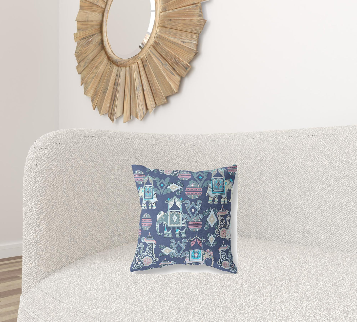 16" X 16" Blue And Gray Paisley Zippered Suede Throw Pillow FurniFindUSA