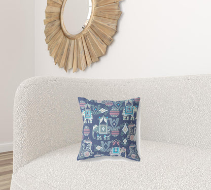 16" X 16" Blue And Gray Paisley Zippered Suede Throw Pillow FurniFindUSA