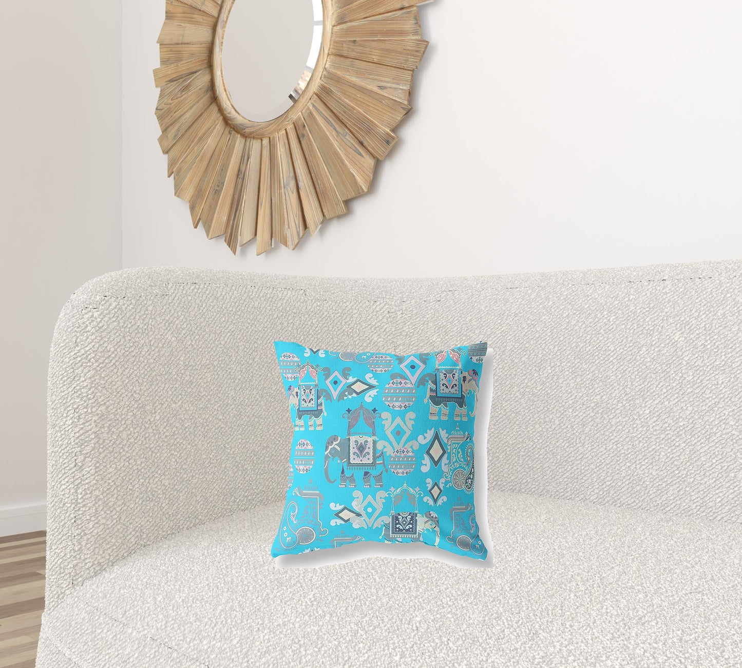 16" X 16" Bright Blue And Gray Paisley Zippered Suede Throw Pillow FurniFindUSA