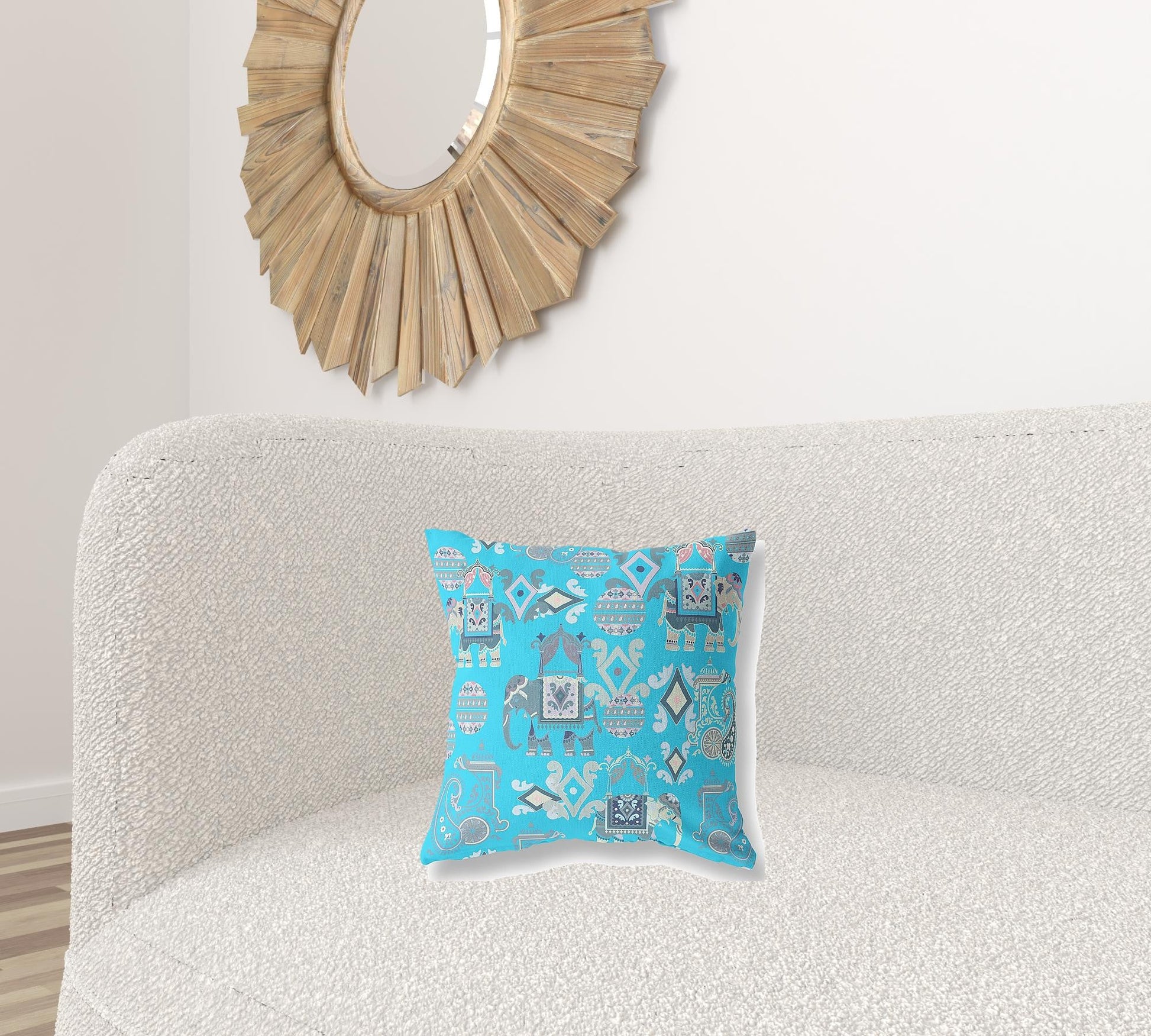 16" X 16" Bright Blue And Gray Paisley Zippered Suede Throw Pillow FurniFindUSA