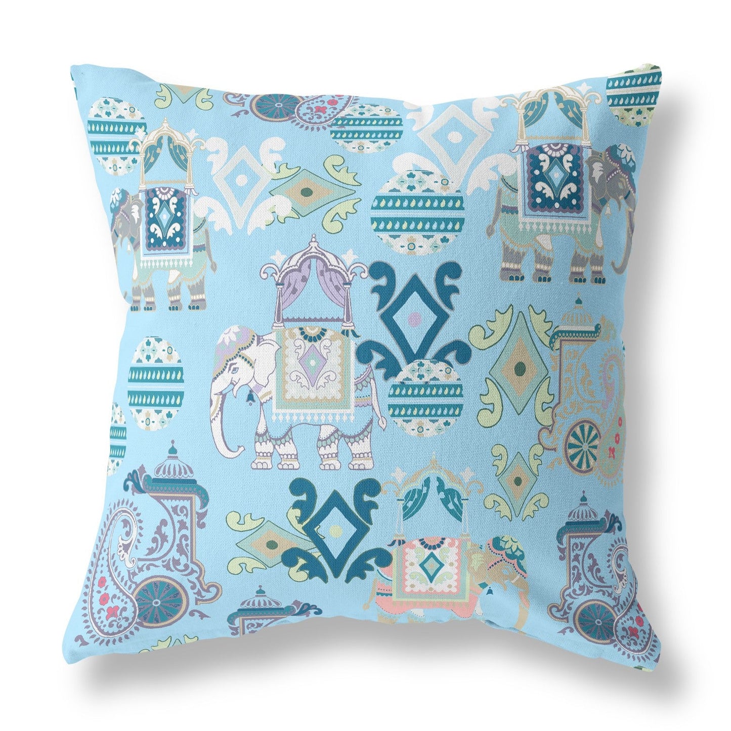 16" X 16" Sky Blue And White Paisley Zippered Suede Throw Pillow FurniFindUSA