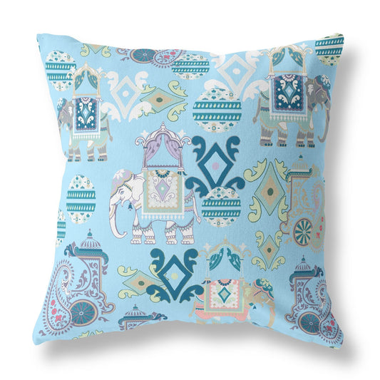 16" X 16" Sky Blue And White Paisley Zippered Suede Throw Pillow FurniFindUSA