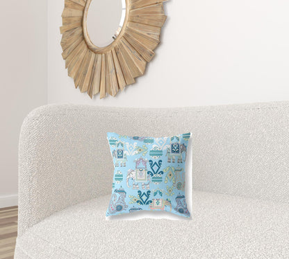 16" X 16" Sky Blue And White Paisley Zippered Suede Throw Pillow FurniFindUSA