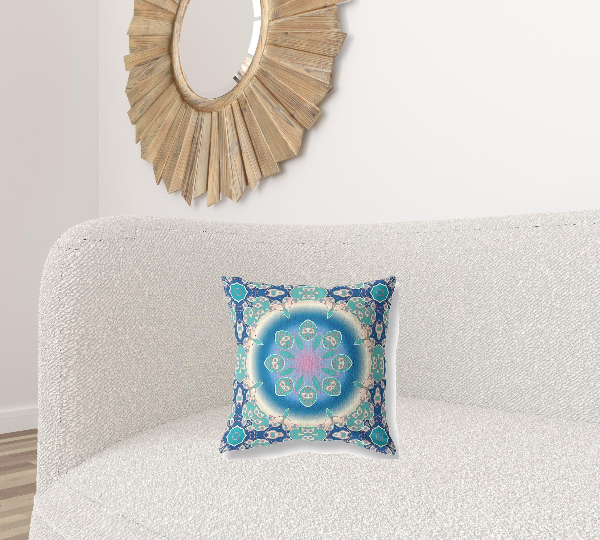 16" X 16" Blue And Turquoise Geometric Zippered Suede Throw Pillow FurniFindUSA