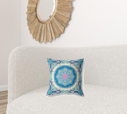16" X 16" Blue And Turquoise Geometric Zippered Suede Throw Pillow FurniFindUSA