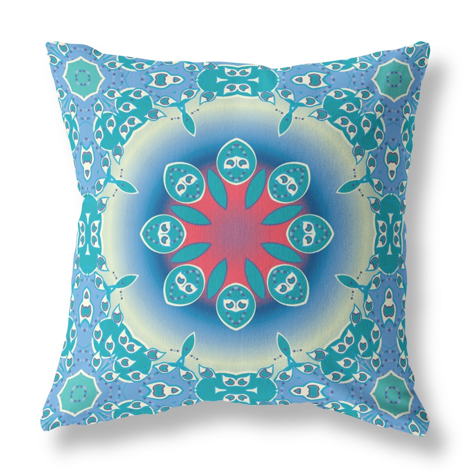 16" X 16" Blue And Red Geometric Zippered Suede Throw Pillow 5.0" (L) x 16.0" (W) x 16.0" (H) FurniFindUSA