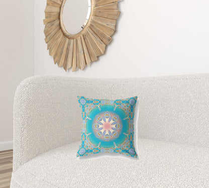 16" X 16" Blue And Green Geometric Zippered Suede Throw Pillow FurniFindUSA