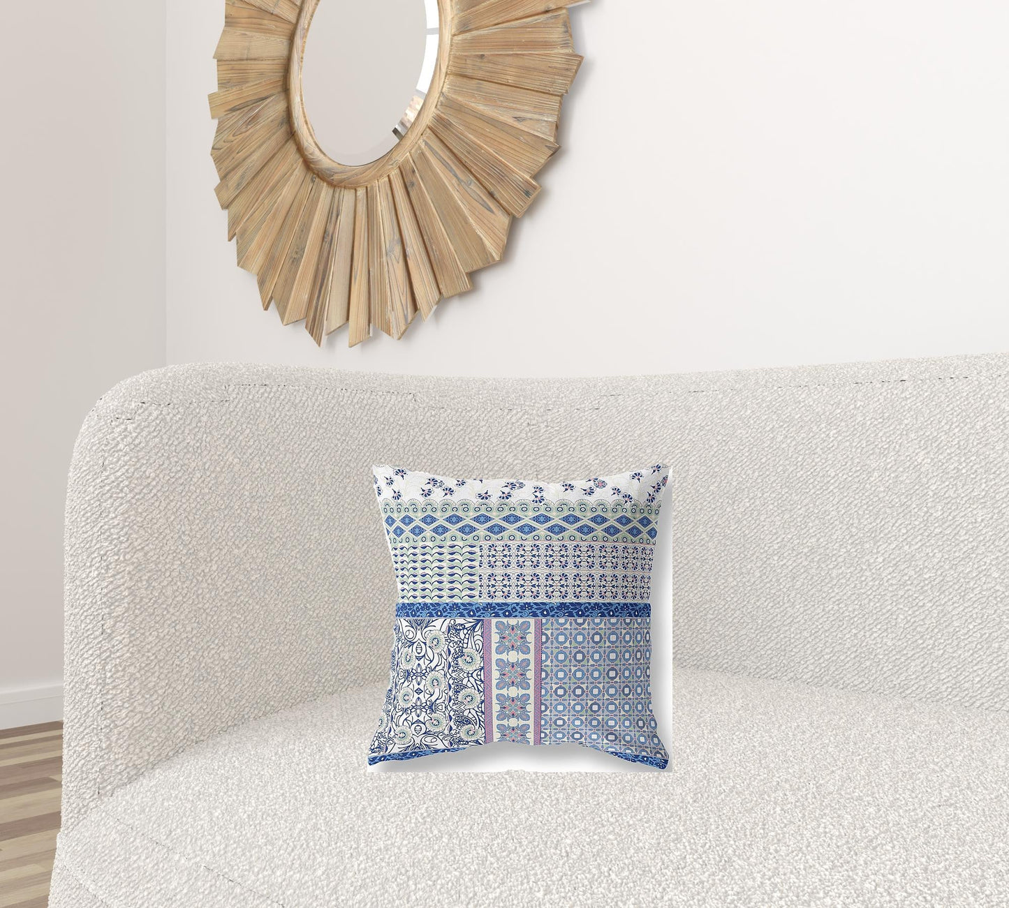 16"X16" Blue And Purple Microsuede Patchwork Zippered Pillow 5.0" (L) x 16.0" (W) x 16.0" (H) FurniFindUSA