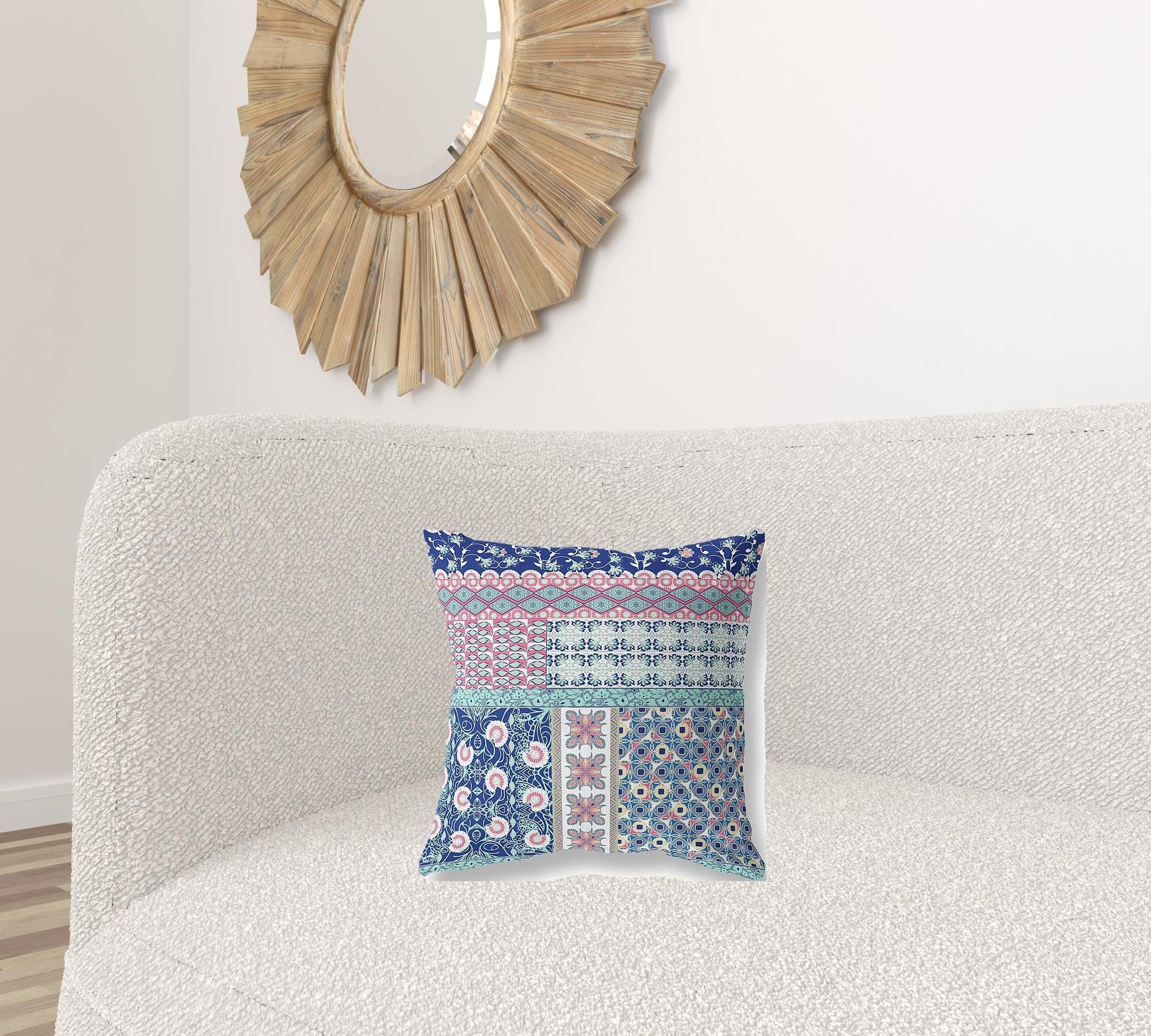 16"X16" Blue And Pink Microsuede Patchwork Zippered Pillow 5.0" (L) x 16.0" (W) x 16.0" (H) FurniFindUSA