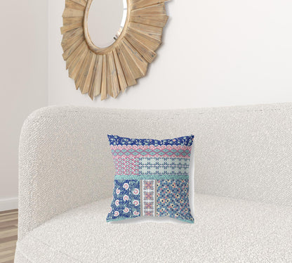 16"X16" Blue And Pink Microsuede Patchwork Zippered Pillow 5.0" (L) x 16.0" (W) x 16.0" (H) FurniFindUSA