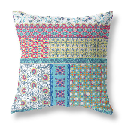 16"X16" Teal Blue Microsuede Patchwork Zippered Pillow FurniFindUSA
