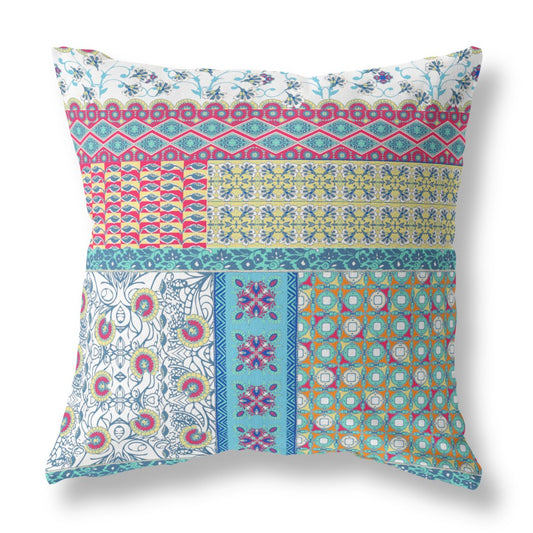 16"X16" Teal Blue Microsuede Patchwork Zippered Pillow FurniFindUSA