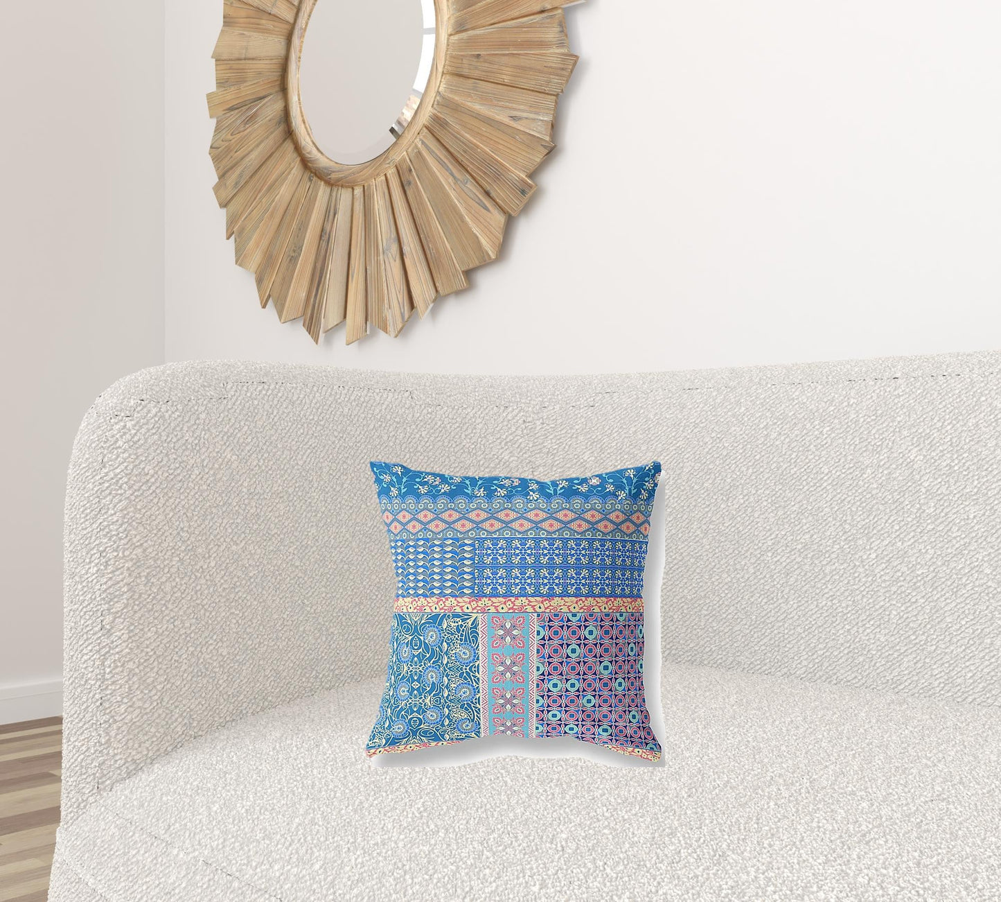 16"X16" Blue And Yellow Microsuede Patchwork Zippered Pillow 5.0" (L) x 16.0" (W) x 16.0" (H) FurniFindUSA