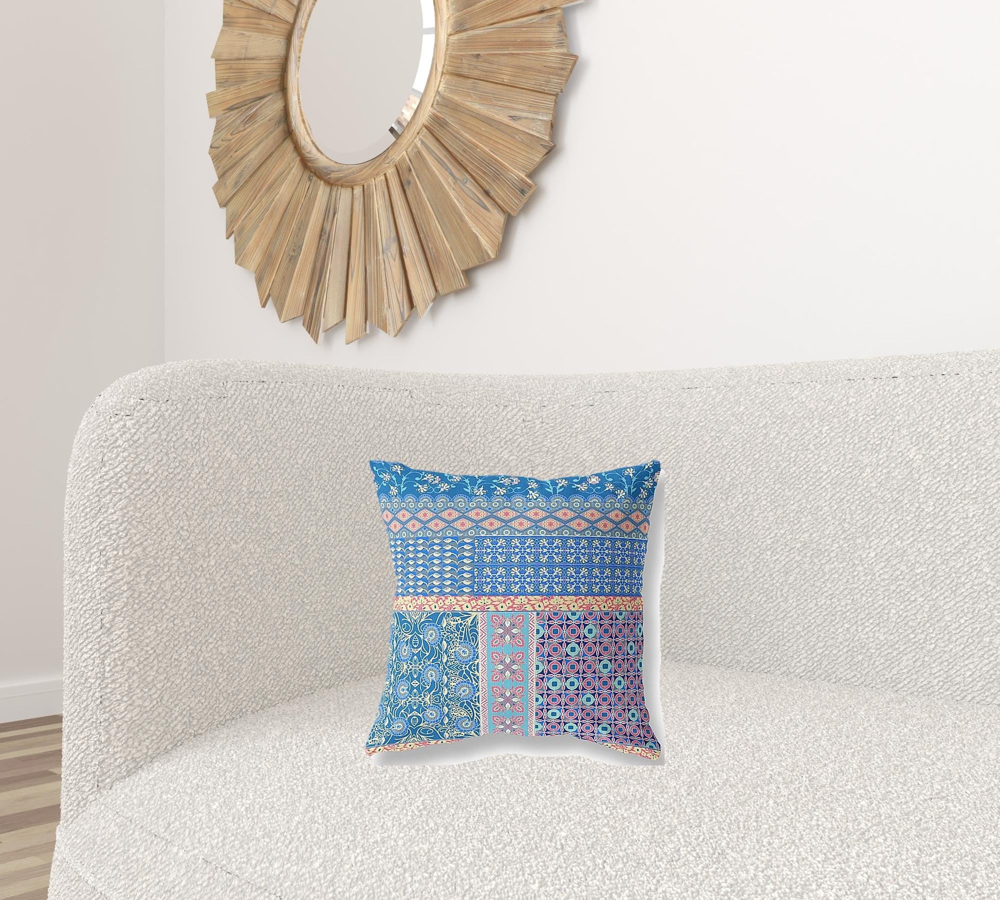 16"X16" Blue And Yellow Microsuede Patchwork Zippered Pillow 5.0" (L) x 16.0" (W) x 16.0" (H) FurniFindUSA
