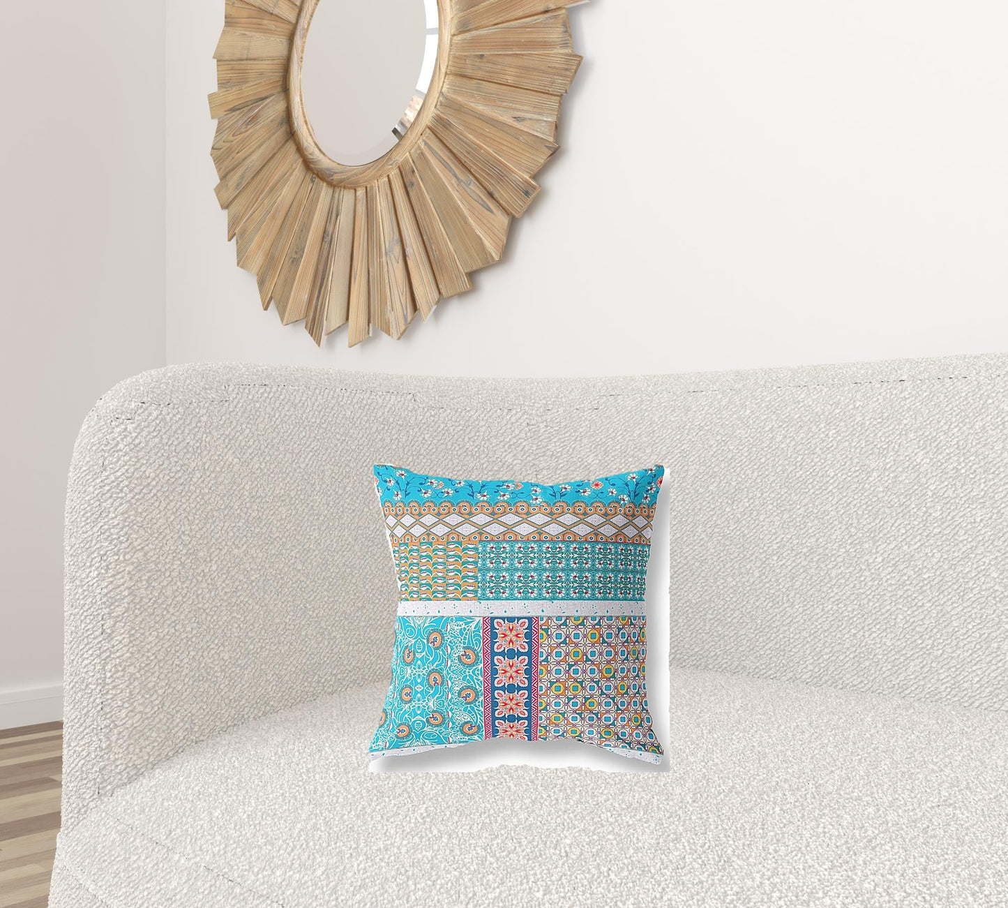 16"X16" Turquoise Microsuede Patchwork Zippered Pillow FurniFindUSA