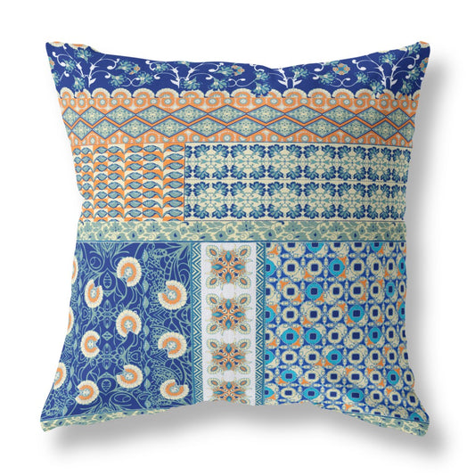 16"X16" Blue And Orange Microsuede Patchwork Zippered Pillow FurniFindUSA