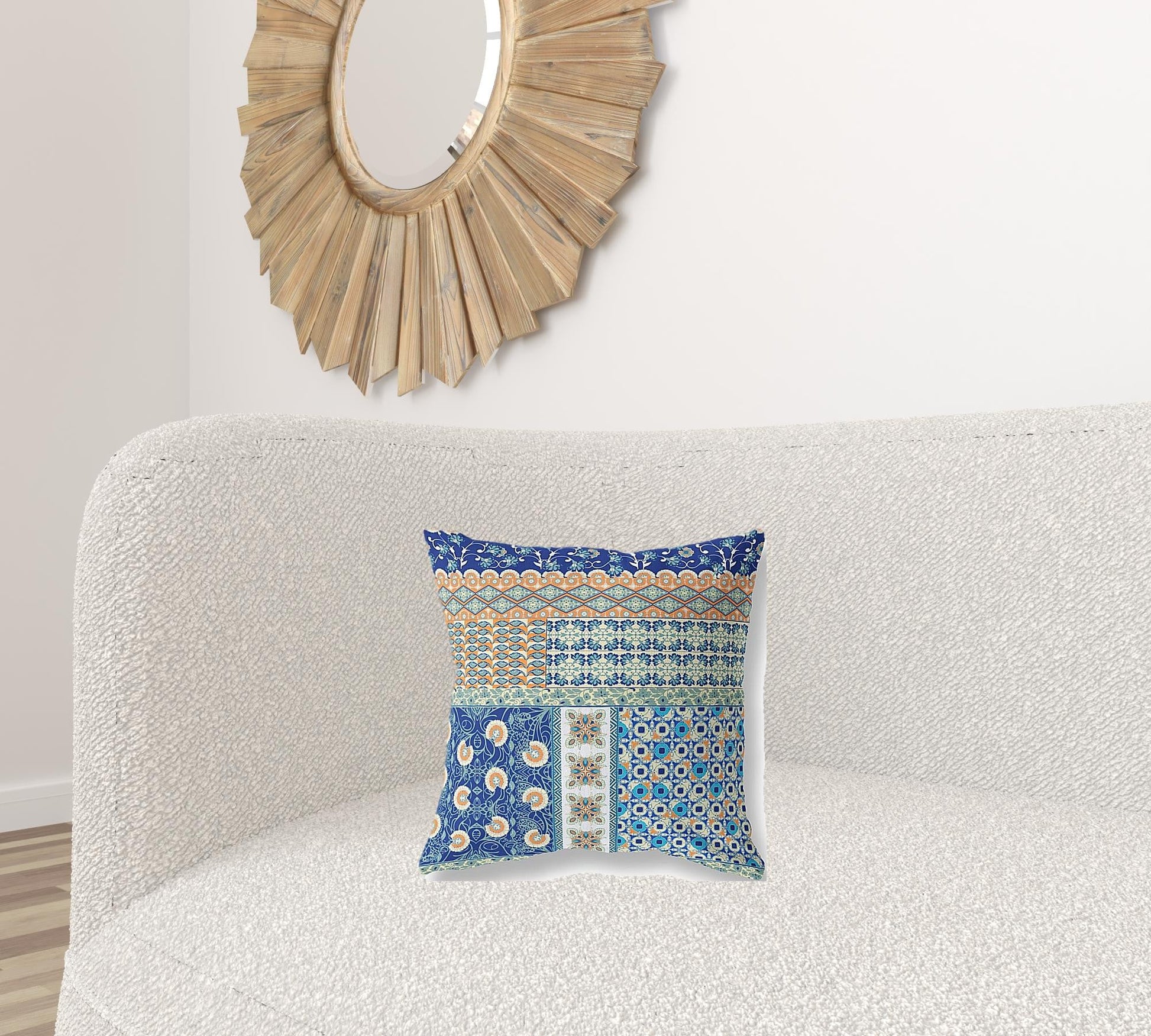 16"X16" Blue And Orange Microsuede Patchwork Zippered Pillow FurniFindUSA
