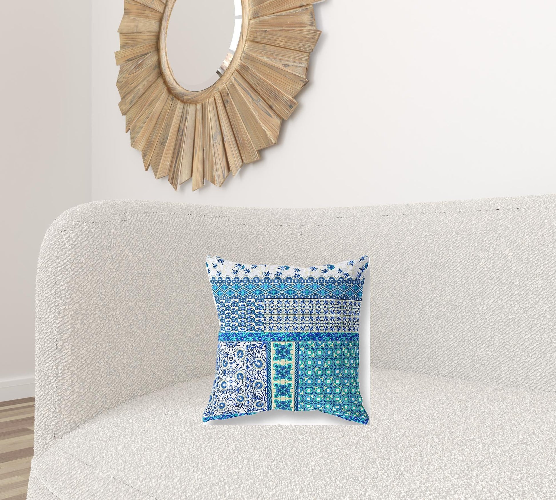 16"X16" Blue And White Microsuede Patchwork Zippered Pillow FurniFindUSA