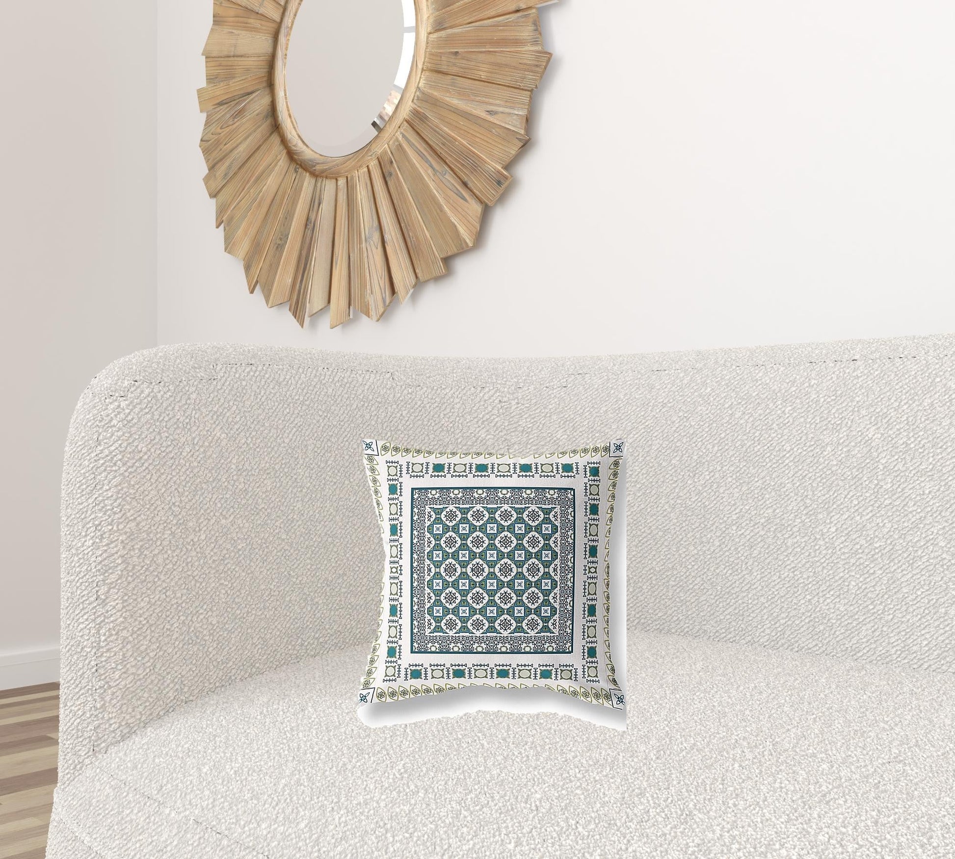 16" X 16" White And Green Floral Zippered Suede Throw Pillow FurniFindUSA