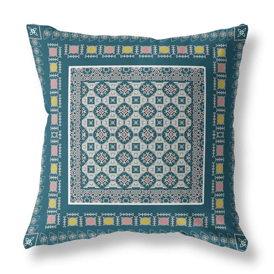 16" X 16" Blue And Beige Floral Zippered Suede Throw Pillow FurniFindUSA