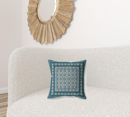 16" X 16" Blue And Beige Floral Zippered Suede Throw Pillow FurniFindUSA