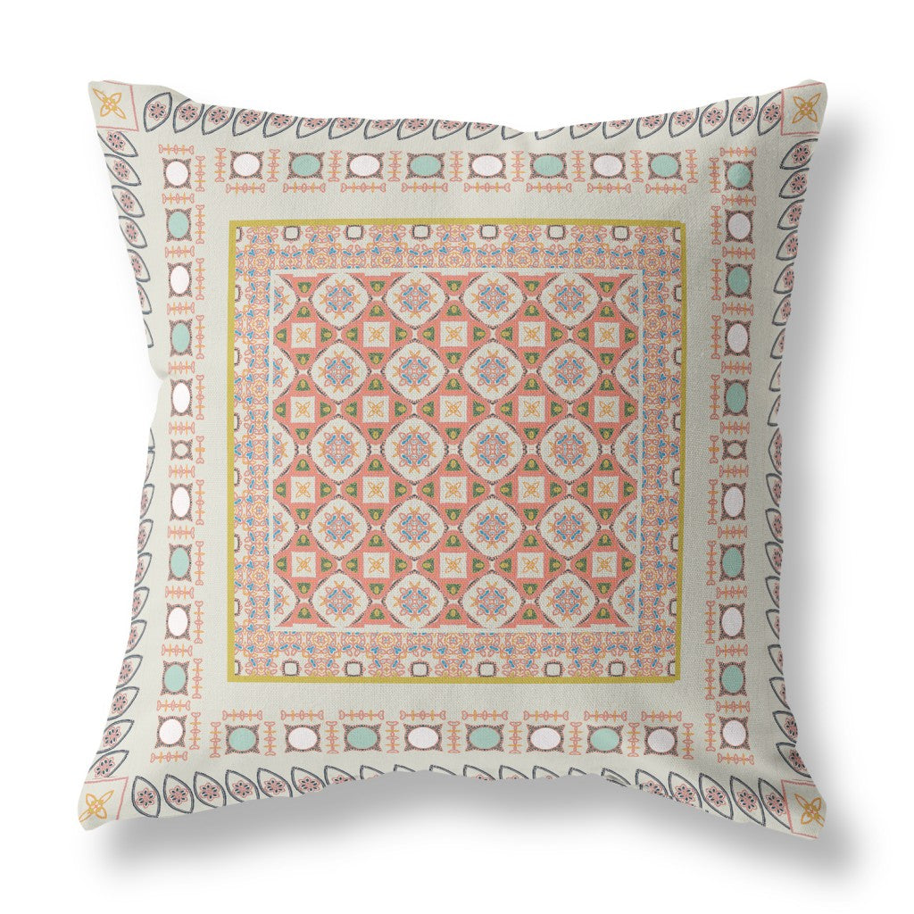 16" X 16" Off White And Orange Floral Zippered Suede Throw Pillow FurniFindUSA