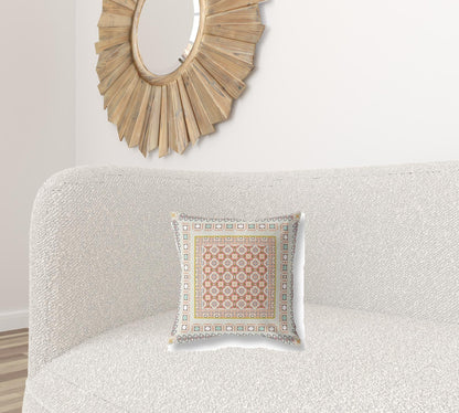 16" X 16" Off White And Orange Floral Zippered Suede Throw Pillow FurniFindUSA