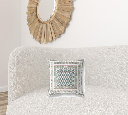 16" X 16" White And Blue Floral Zippered Suede Throw Pillow FurniFindUSA