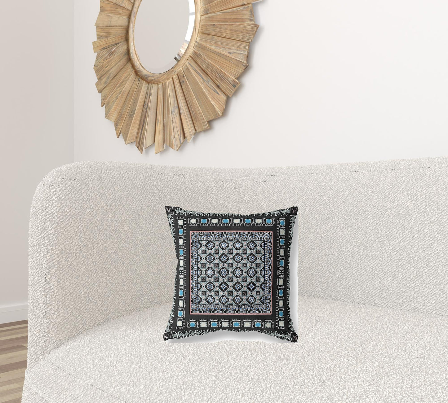 16" X 16" Black And Blue Floral Zippered Suede Throw Pillow FurniFindUSA