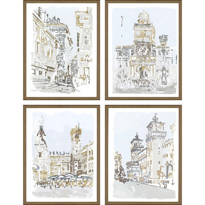 Set Of Four Street Scenes Gold Framed Print Wall Art HomeRoots