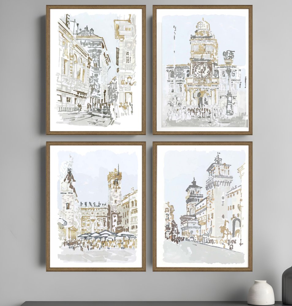 Set Of Four Street Scenes Gold Framed Print Wall Art HomeRoots