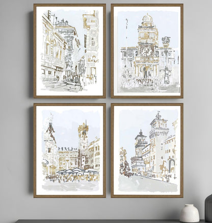 Set Of Four Street Scenes Gold Framed Print Wall Art HomeRoots