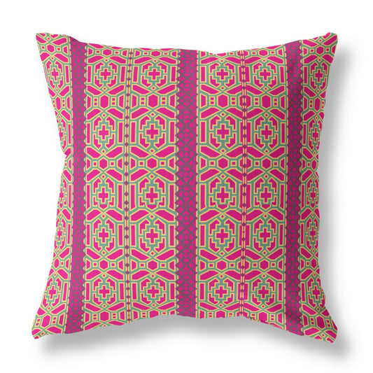 16" X 16" Pink And Green Geometric Zippered Suede Throw Pillow FurniFindUSA
