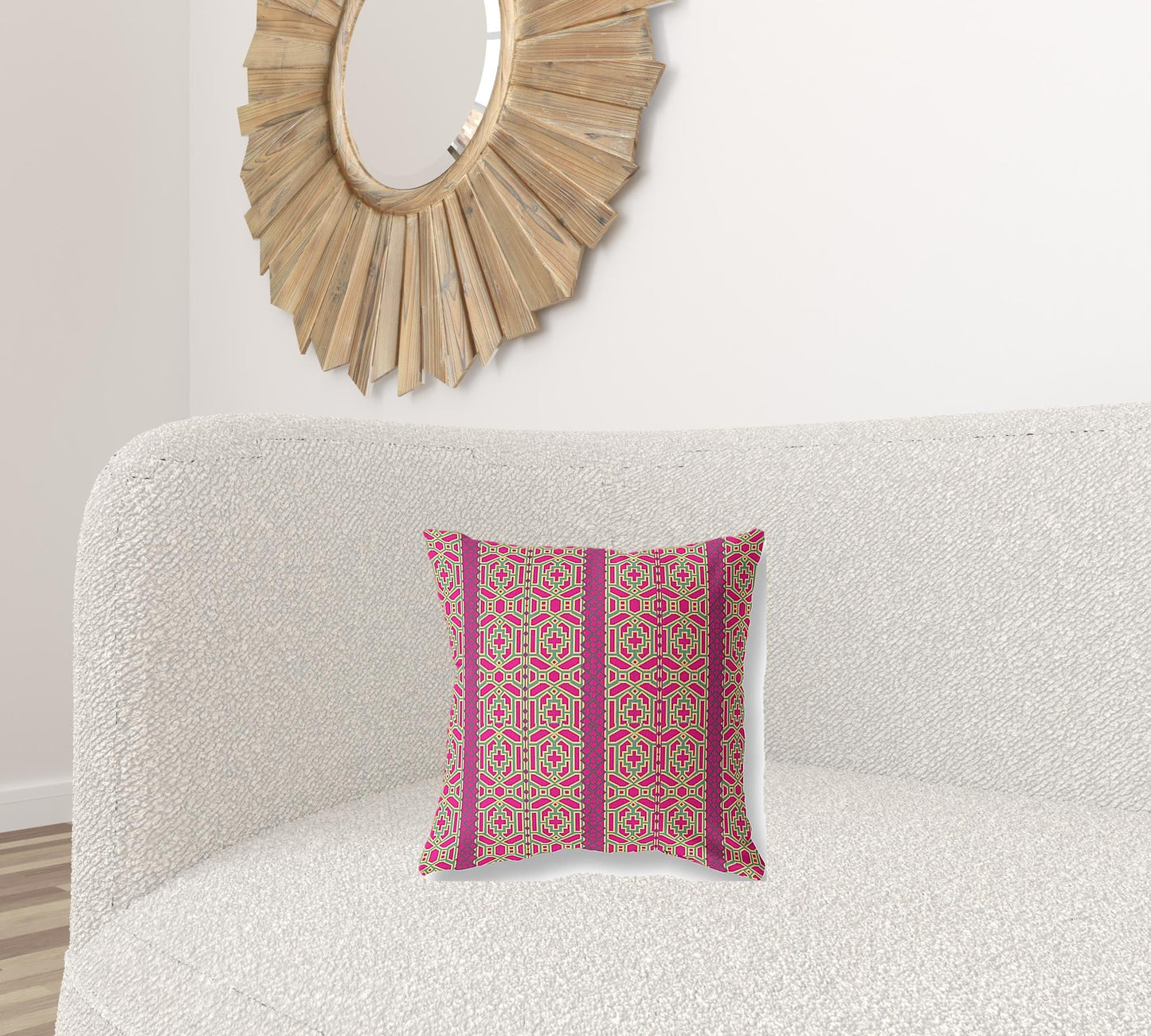 16" X 16" Pink And Green Geometric Zippered Suede Throw Pillow FurniFindUSA