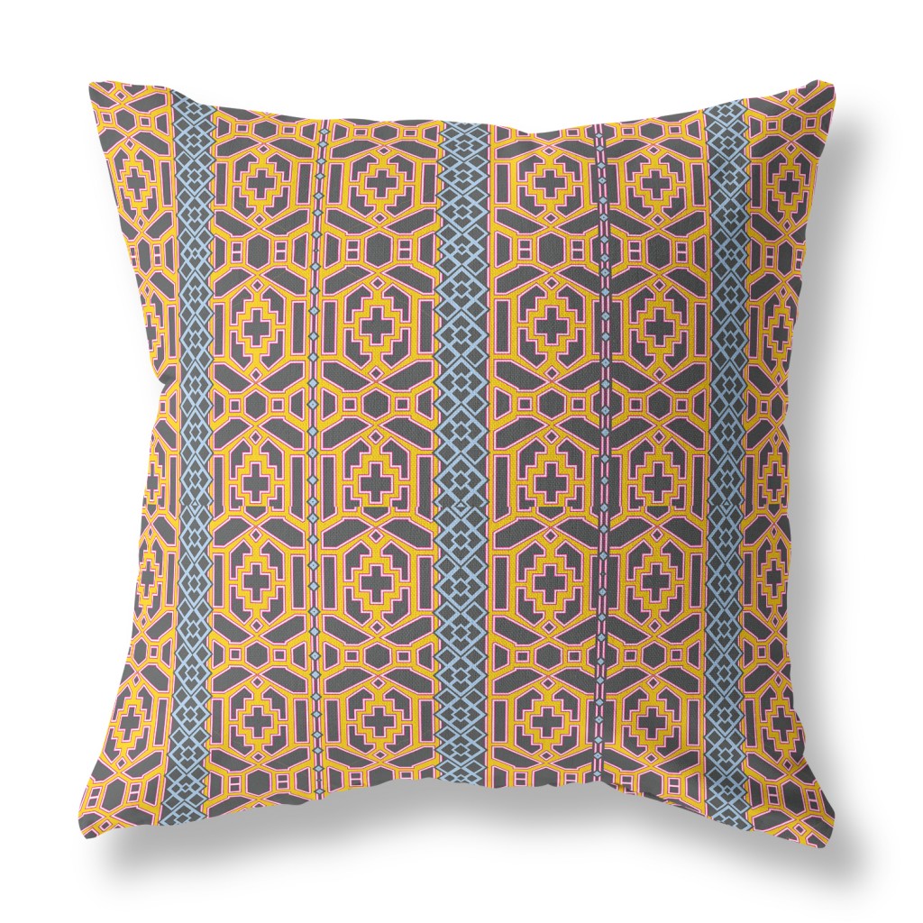 16" X 16" Brown And Yellow Geometric Zippered Suede Throw Pillow FurniFindUSA