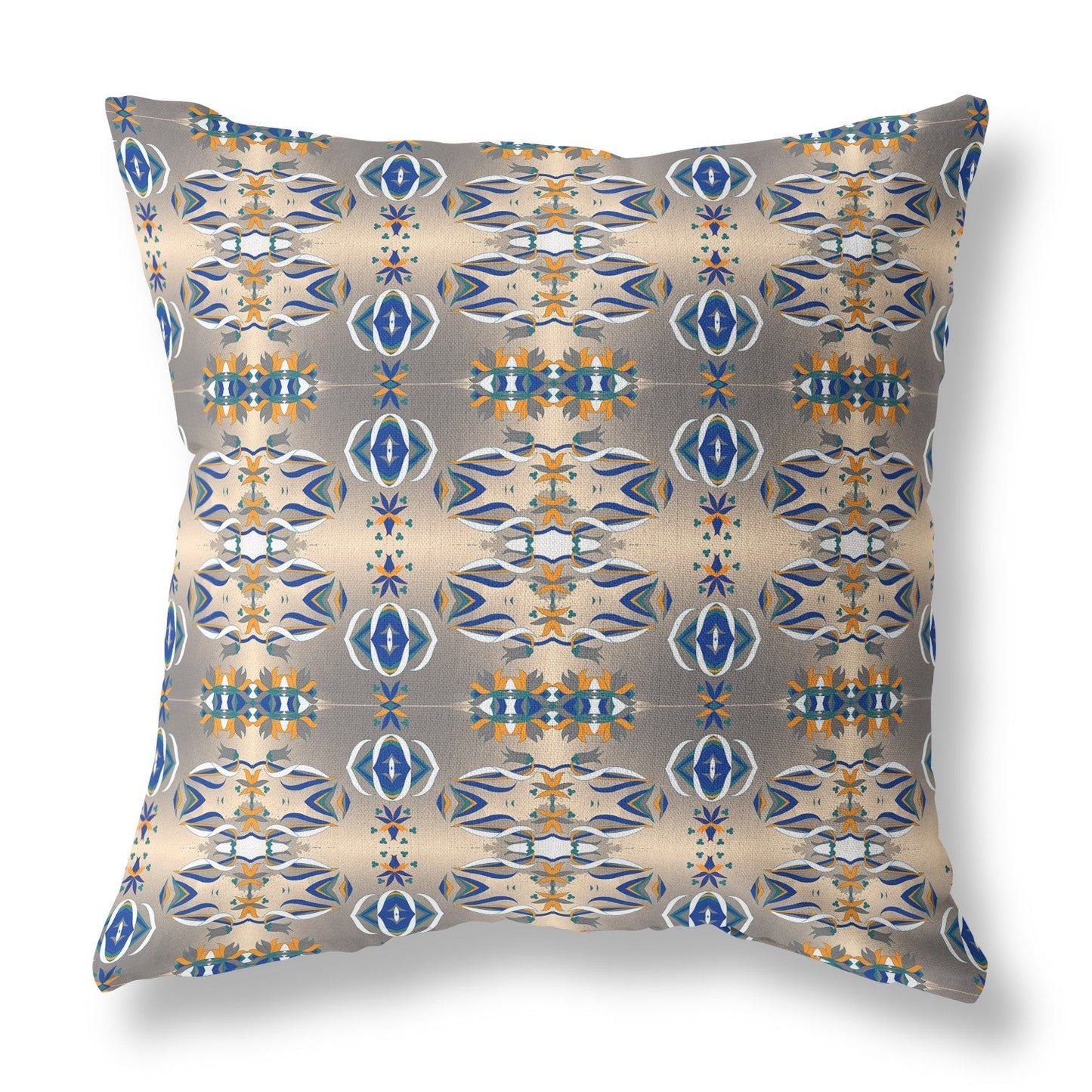 16" X 16" Brown And Blue Abstract Zippered Suede Throw Pillow FurniFindUSA