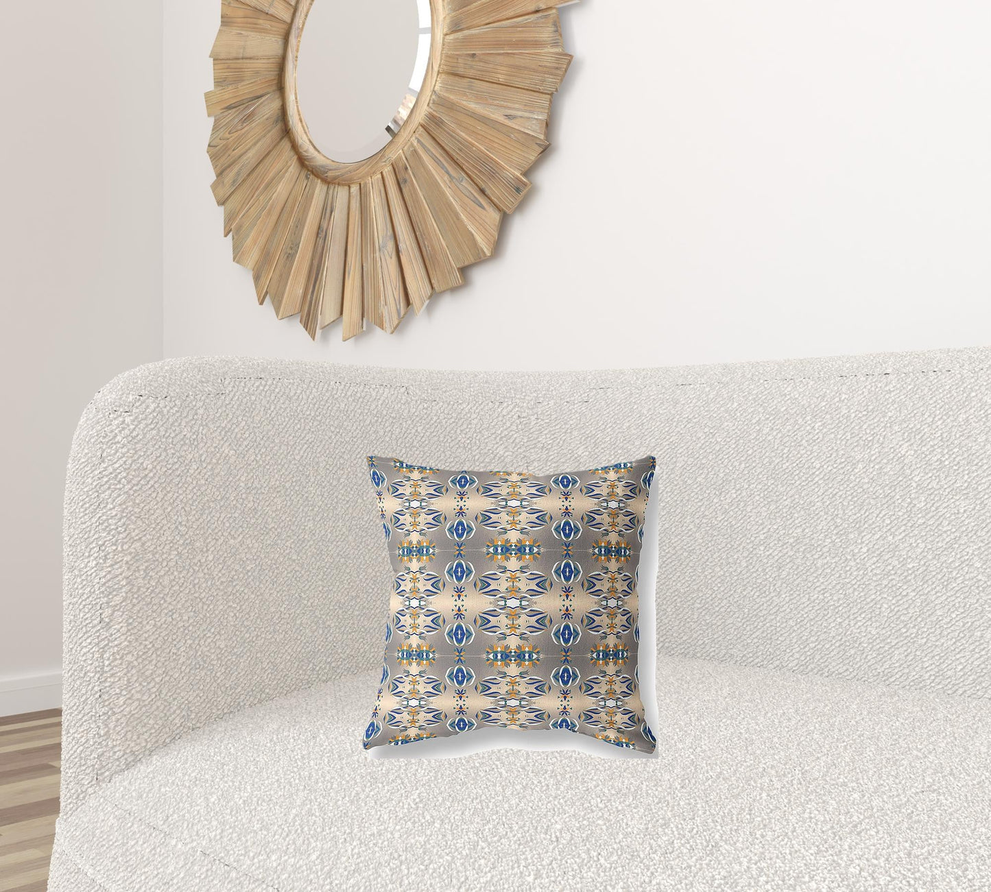 16" X 16" Brown And Blue Abstract Zippered Suede Throw Pillow FurniFindUSA