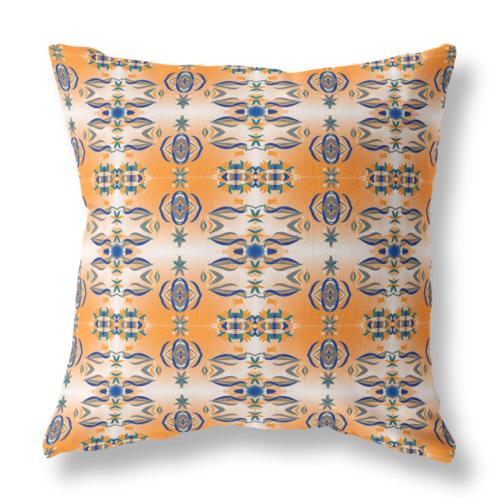 16" X 16" Orange And Gray Abstract Zippered Suede Throw Pillow FurniFindUSA