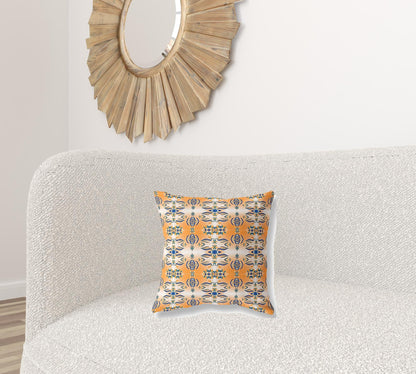 16" X 16" Orange And Gray Abstract Zippered Suede Throw Pillow FurniFindUSA