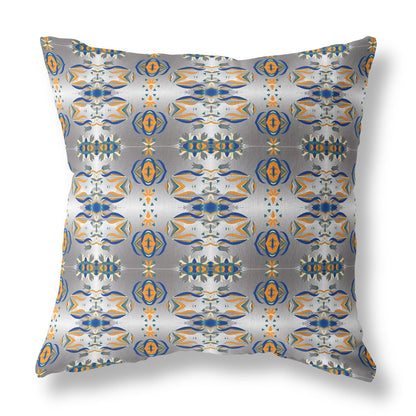 16" X 16" Gray And Orange Abstract Zippered Suede Throw Pillow FurniFindUSA