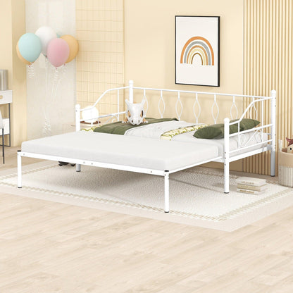 Twin Size Metal Daybed with Trundle Daybed with Slat No Box required White + Iron - FurniFindUSA