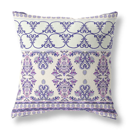 16" X 16" White And Purple Stencil Zippered Suede Throw Pillow FurniFindUSA