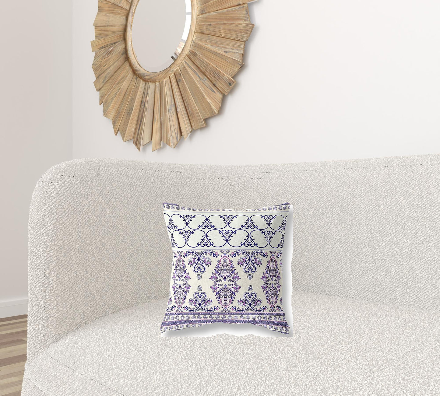 16" X 16" White And Purple Stencil Zippered Suede Throw Pillow FurniFindUSA