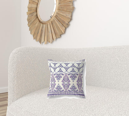 16" X 16" White And Purple Stencil Zippered Suede Throw Pillow FurniFindUSA